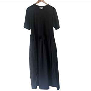 COS Contrast Panel Black Contemporary Cotton Blend Tee Shirt Midi Dress, Size S